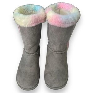 Fabkids Girls Rainbow Fur Lined Boot in Grey - 13